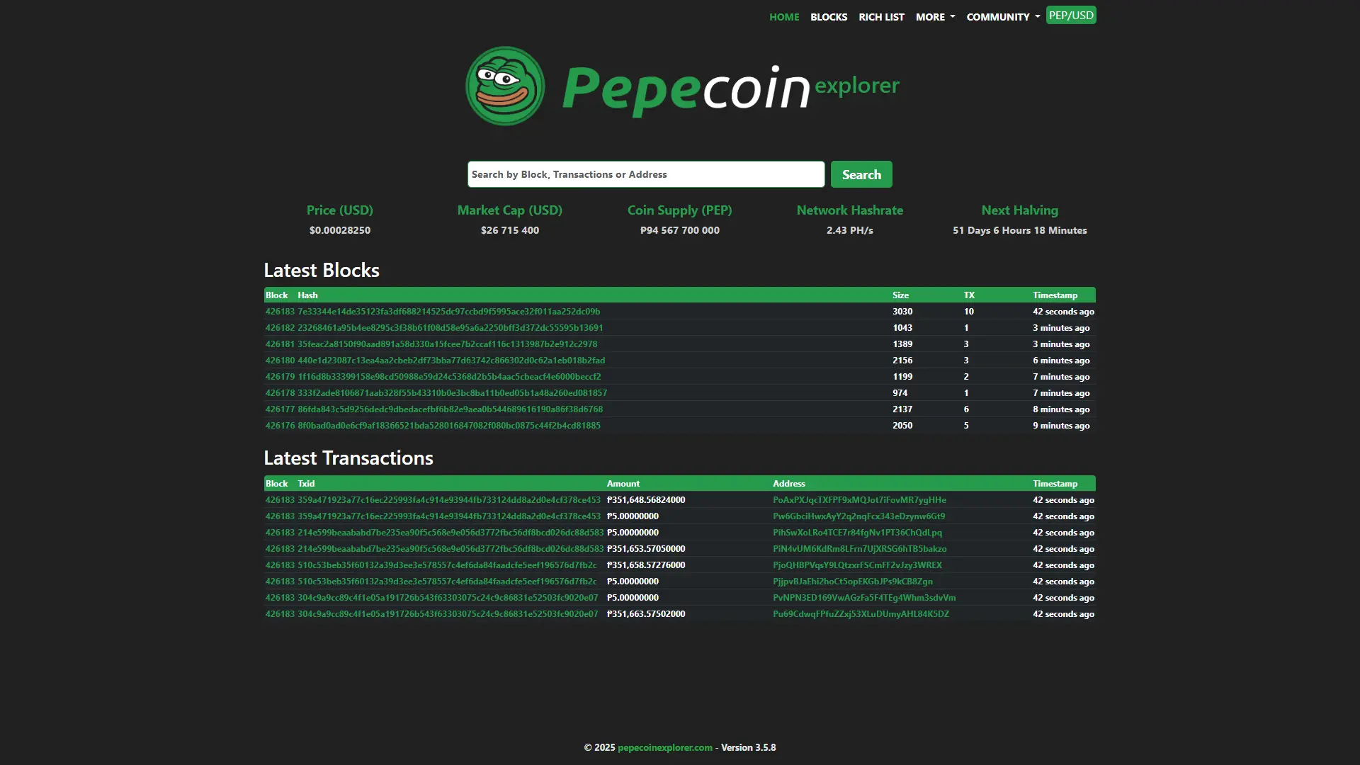 Pepecoin Explorer