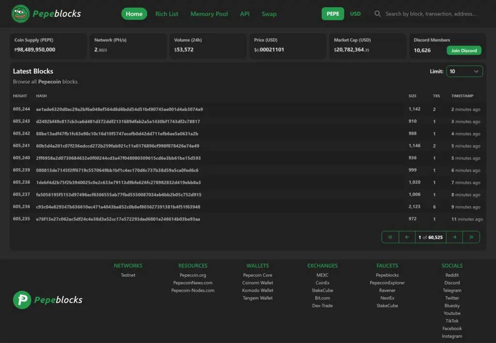 Pepeblocks homepage